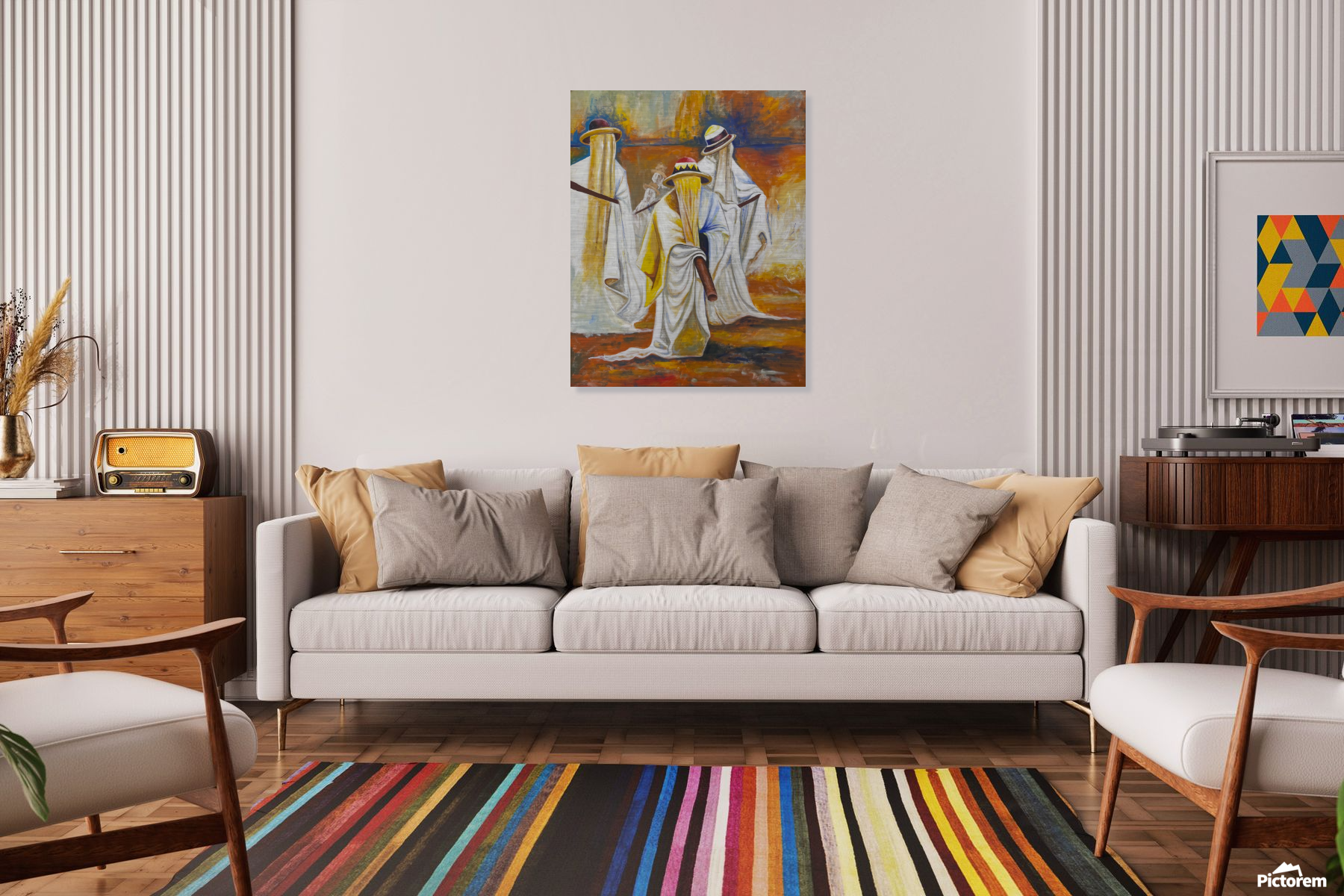 Framed print above a console table