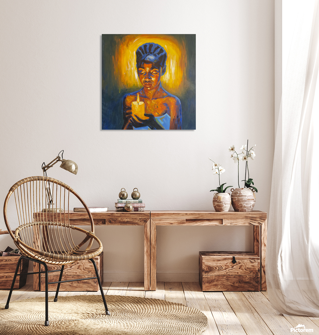 Small gallery wall grouping in a hallway