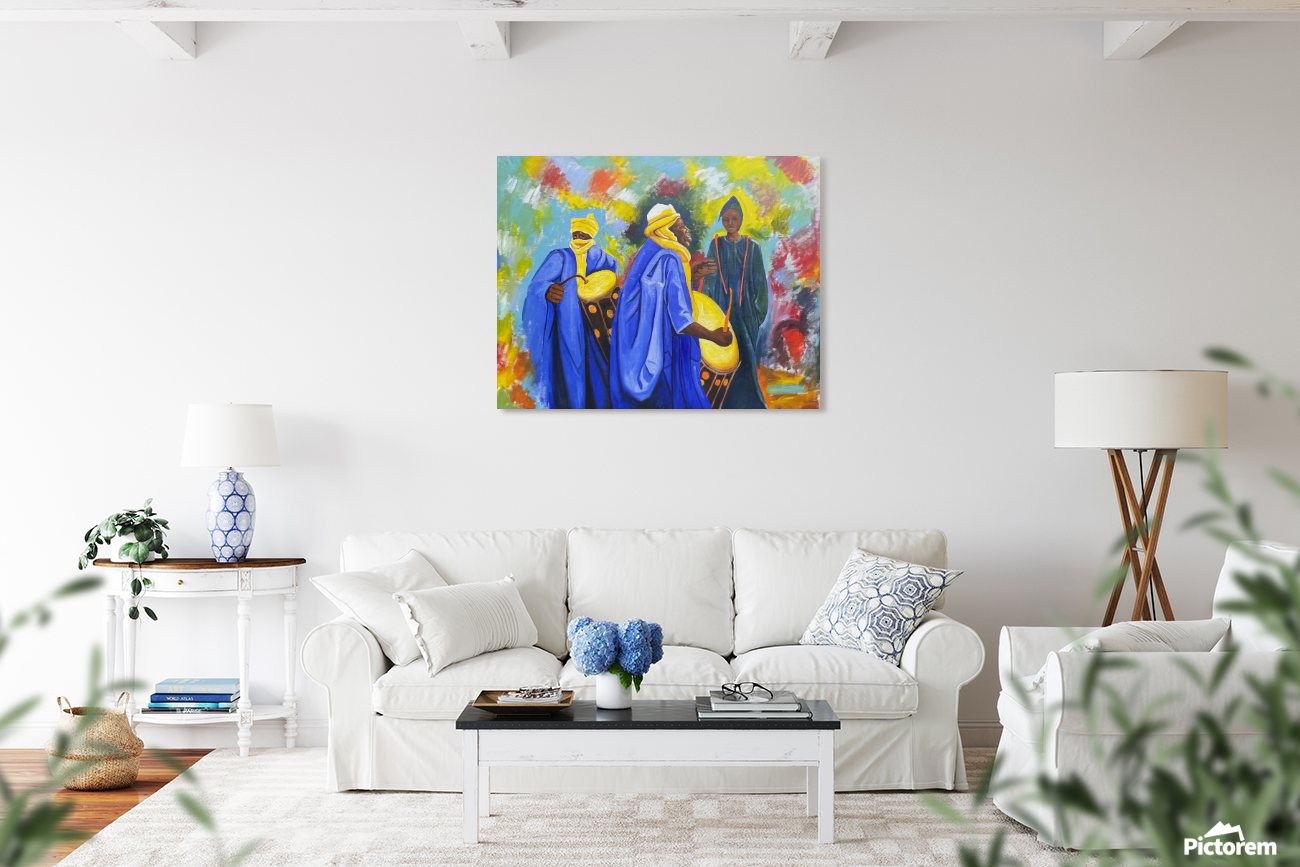 Framed print above a dining table