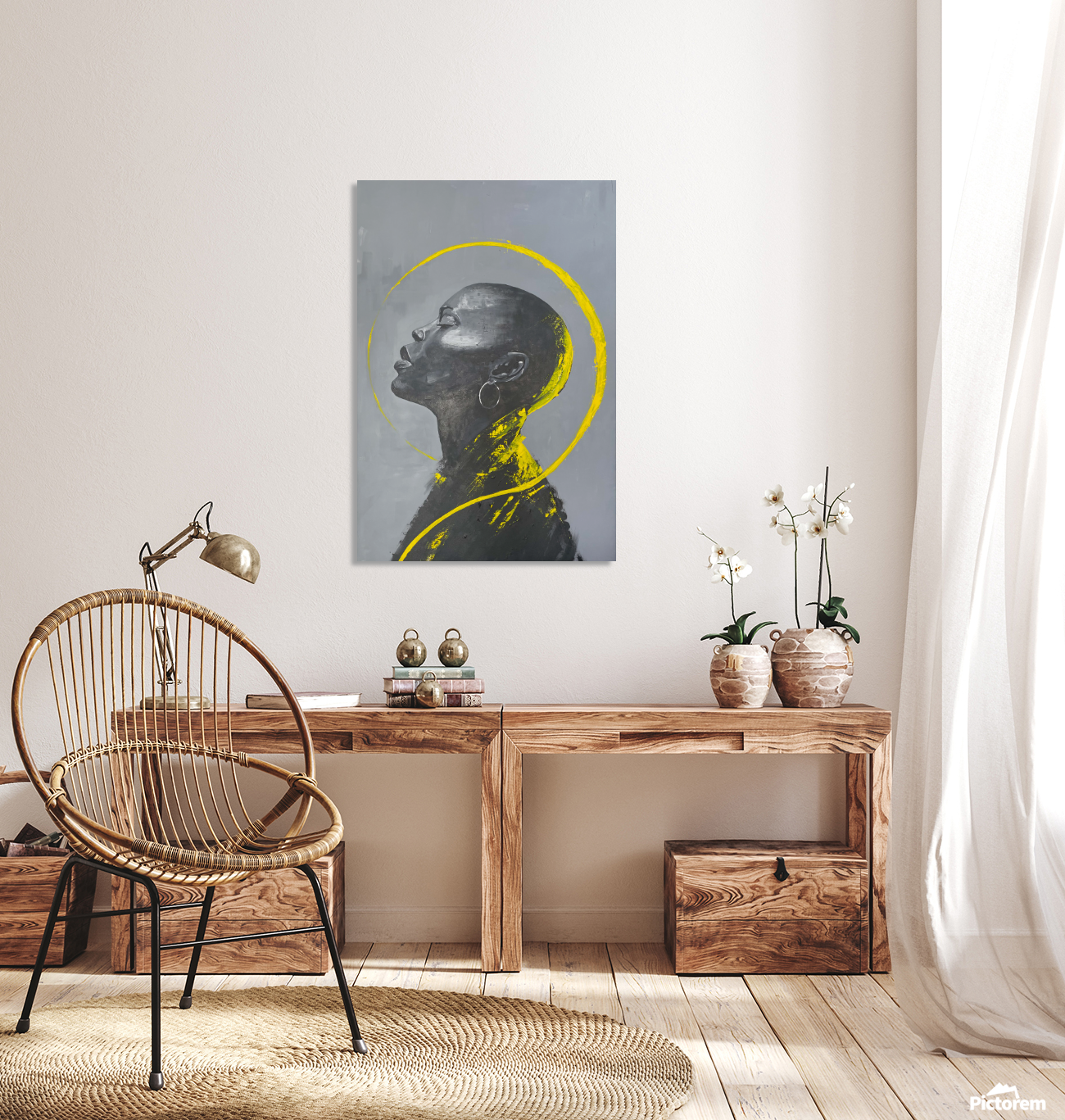 Framed print in a minimalist study