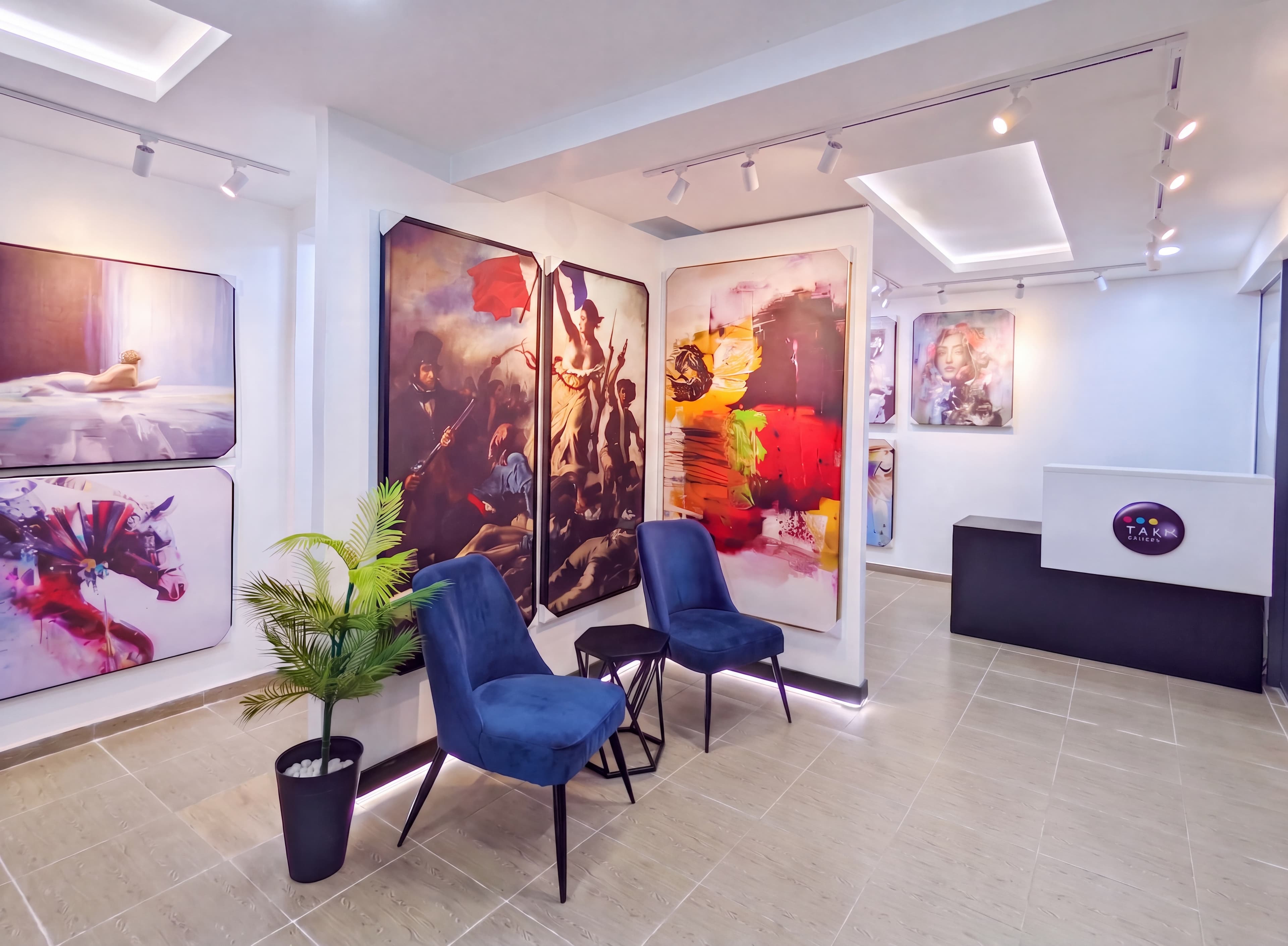 Talk Canvas lounge with a statement triptych and seating